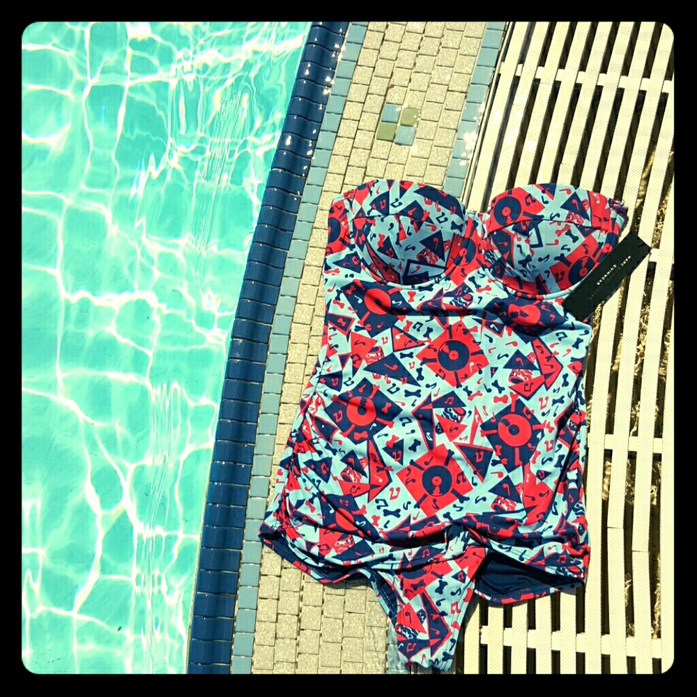 NWT XL Marc Jacobs “Bones and Notes” Retro Pinup style strapless swimsuit